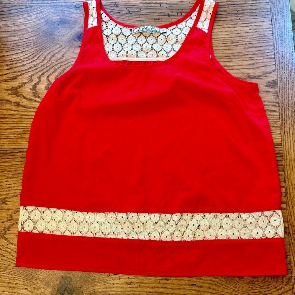 CHLOE K tank top blouse sleeveless red size small lace